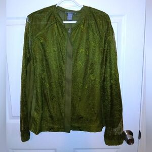 Kate & Mallory Lace Zip-Up Jacket – Olive Green Elegance (Size XL)
